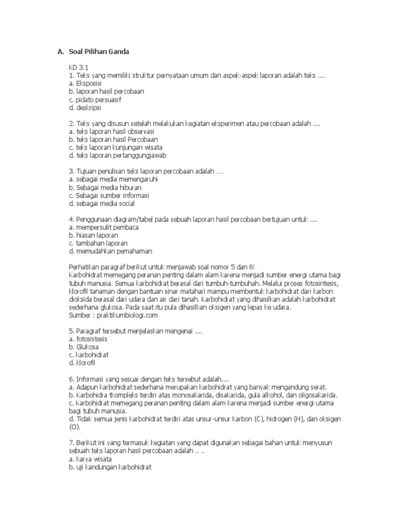 Soal Laporan Percobaan