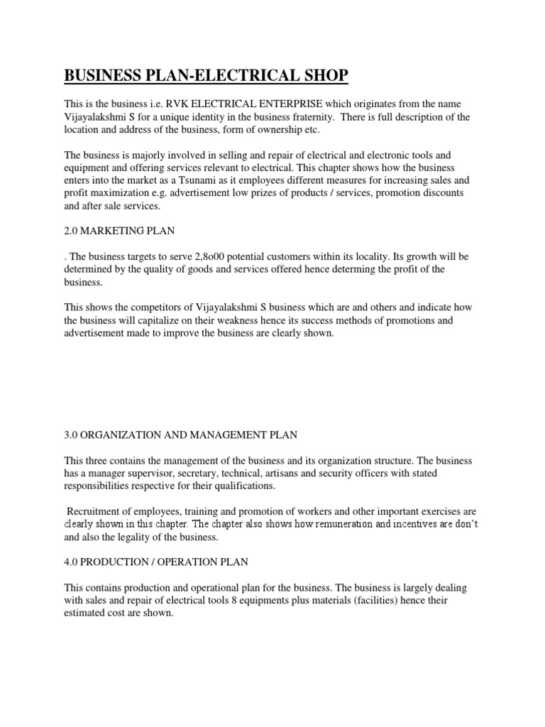 Business plan for electrical shop ppt QuyaSoft