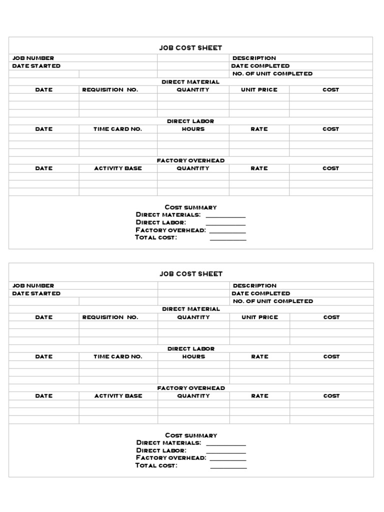 Job cost sheet analysis | PDF | Cost | Market (Economics)