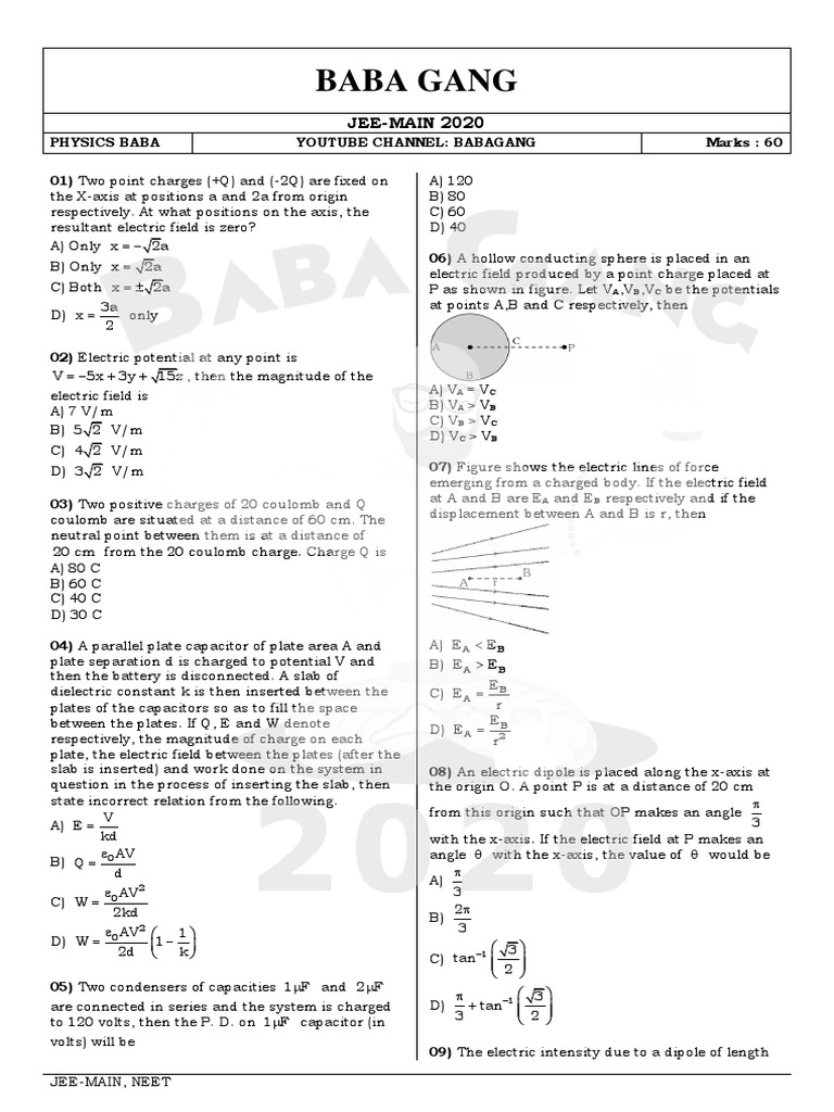 Revision Test 1 Pdf Capacitor Electric Field
