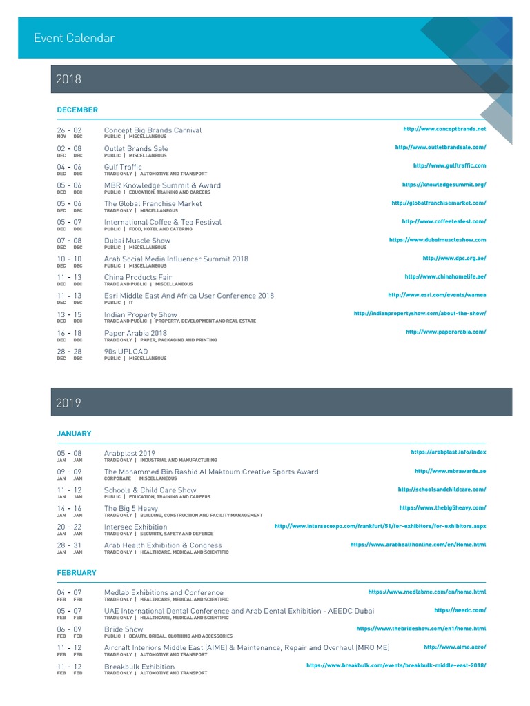2018-19-dwtc-event-calendar-english-pdf-dubai-economies