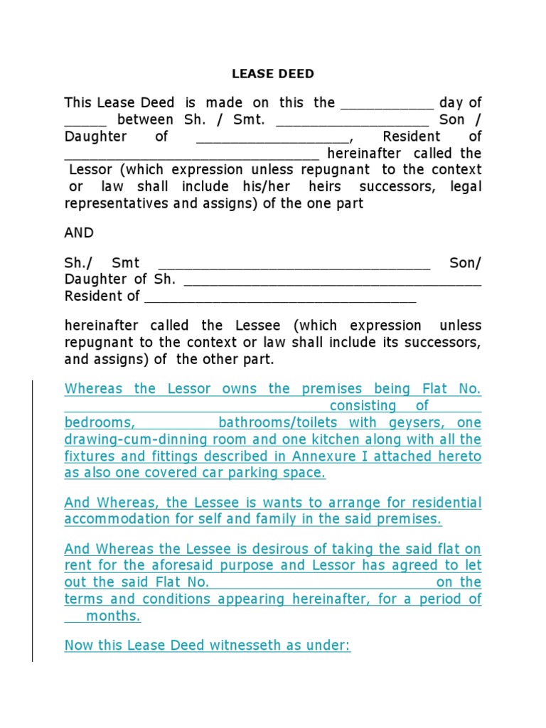 Lease Deed. | PDF | Lease | Civil Law (Common Law)