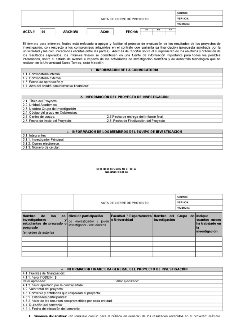 Formato de Acta de Cierre de Proyecto | PDF | Patentar | Software