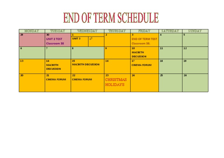 End of Term Schedule | PDF