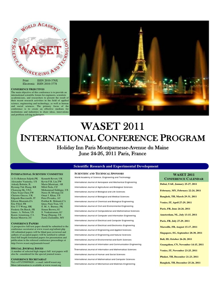 WASET 2011 Conference Overview | PDF | Physical Education | Engineering