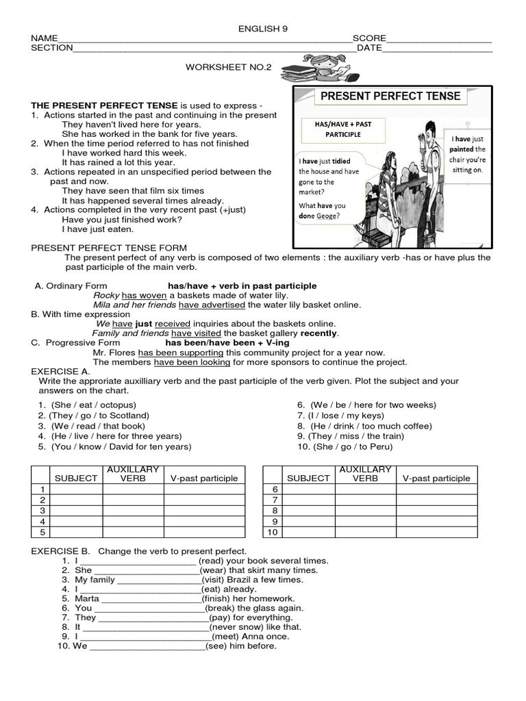 Present Perfect Tense Worksheet | PDF | Perfect (Grammar) | Verb