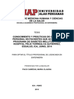 Conocimiento y Prácticas de Cuidado Personal en Pacientes Que Acuden Al Programa de Diabetes Mellitus Ii Del Hospital Félix Torrealva Gutiérrez, Essalud, Ica, Junio, 2014