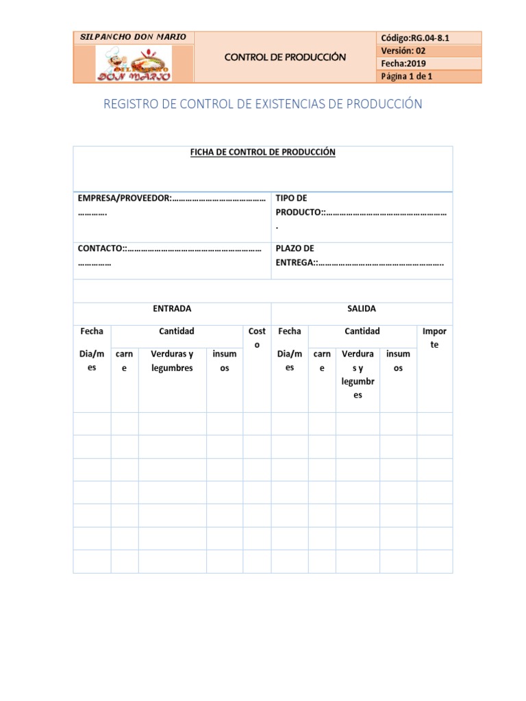Ficha de Control de Produccion 8.1 | PDF