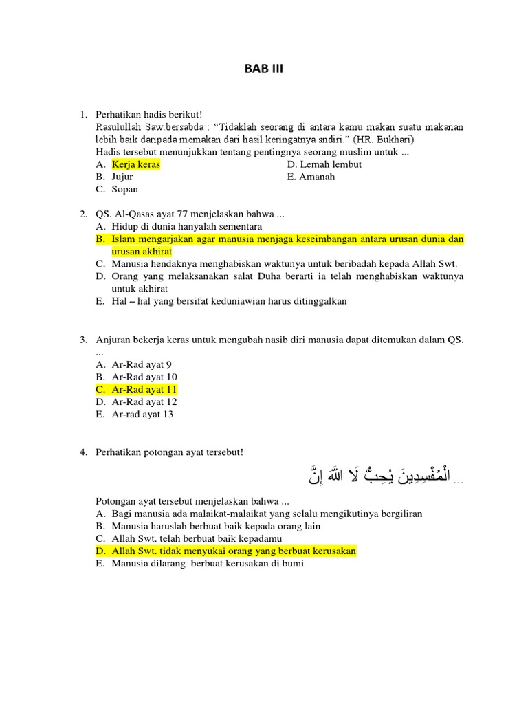 Soal Agama Bab I Bab Ii Pdf