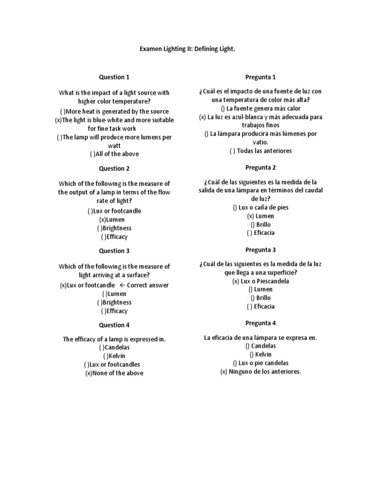 Traducción Examen Lighting II PDF Psicofísica Diseño de interiores