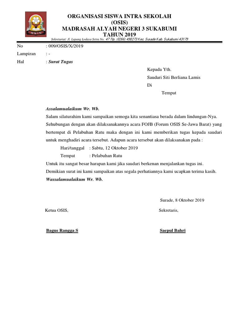 Contoh Surat Osis Nusagates