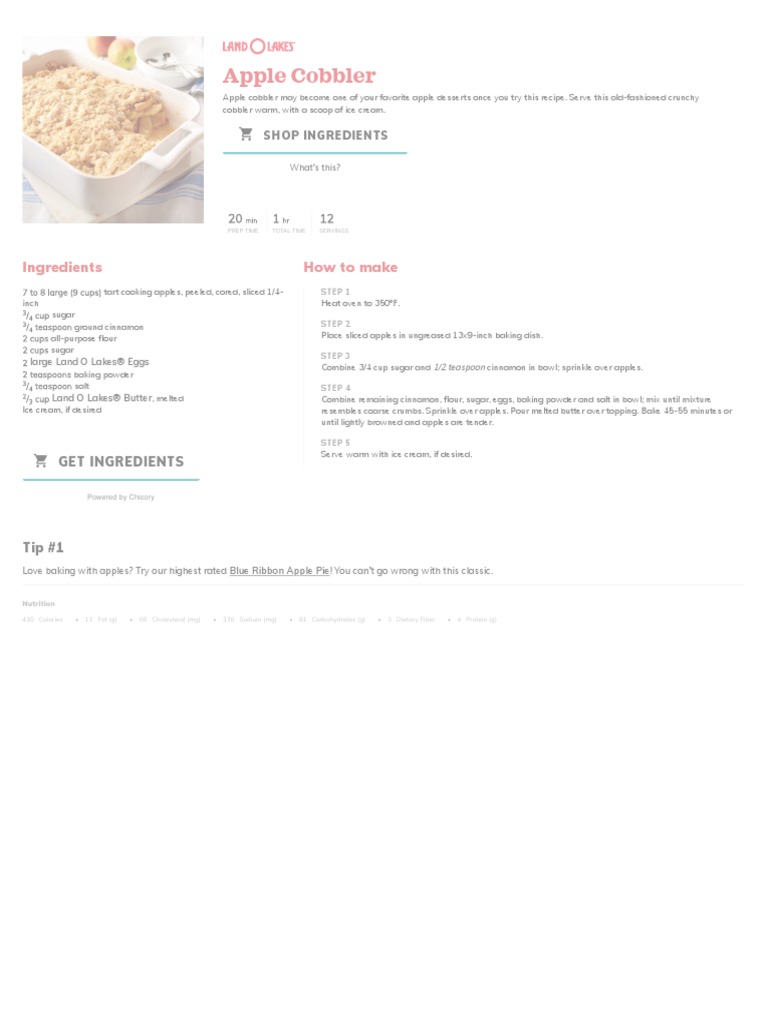 Apple Cobbler Recipe Land O'Lakes PDF Baking Cooking