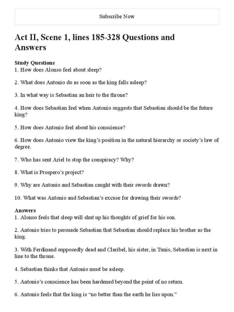 Act II, Scene 1 Q&A for The Tempest | PDF