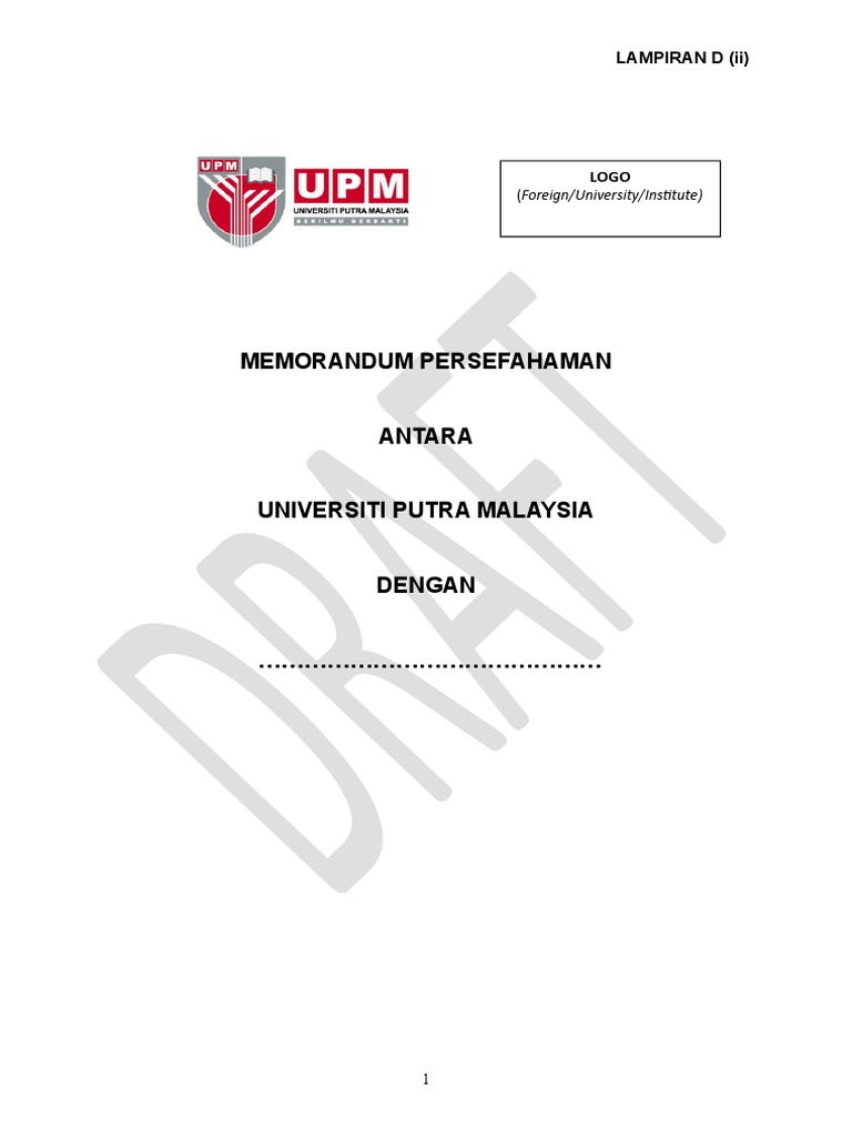PPSK Lampiran D II Template Memorandum Persefahaman Upm Versi Bahasa ...