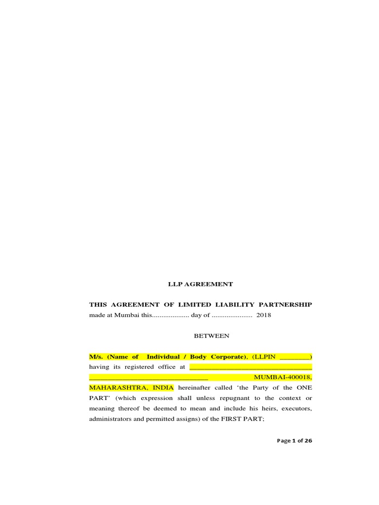 LLP Deed Draft Format | PDF | Limited Liability Partnership | Law