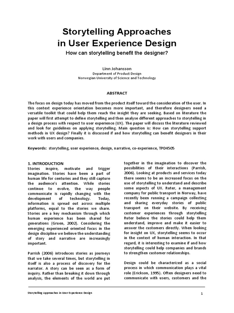Storytelling User Experience Design | PDF | Narrative | User Experience