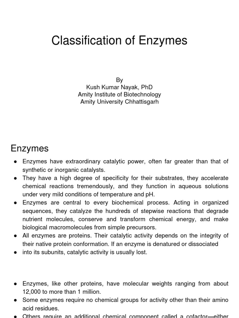 Classification of Enzymes PDF Cofactor (Biochemistry) Enzyme