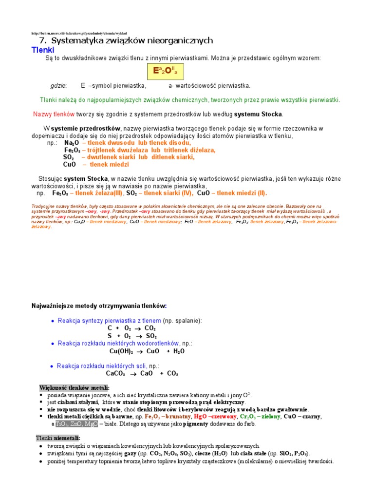 Sprawdzian Tlenki Wodorotlenki Kwasy Sole Liceum Pdf
