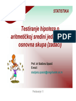 Statistika Predavanje 11testiranje Hipoteza o Aritmetickoj Sredini Zadaci PDF