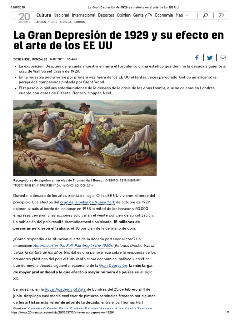 La Gran Depresión de 1929 y Su Efecto en El Arte de Los EE UU | PDF ...