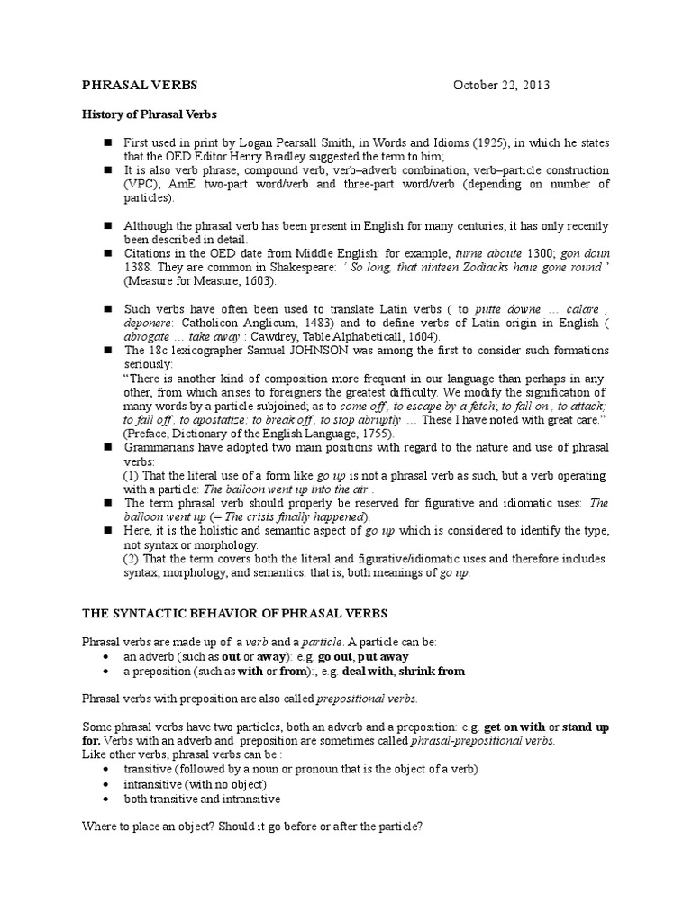 Phrasal Verbs-Syntactic Behavior | PDF | Object (Grammar) | Verb