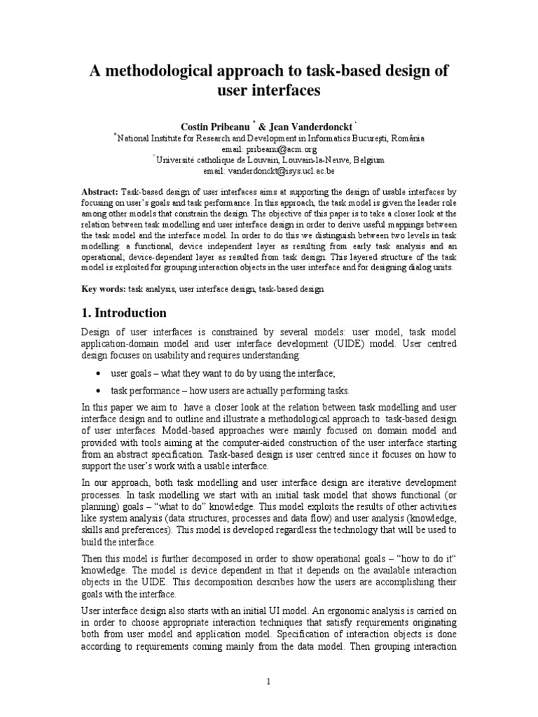 Task-Based User Interface Design Methodology | PDF | Conceptual Model ...
