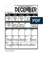 December Homework Calendar