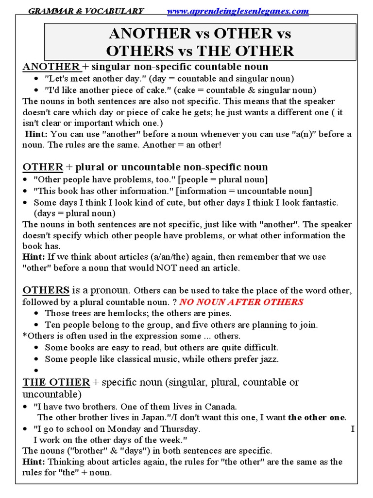 Differences Between Other and Another | PDF | Noun | Grammatical Number