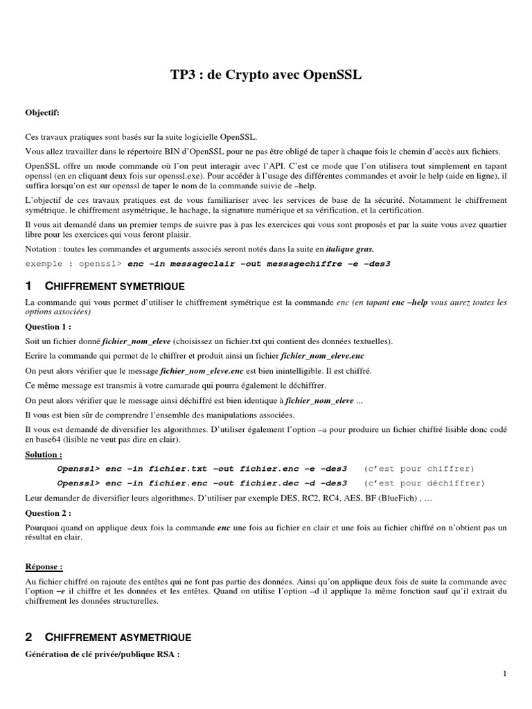 Chiffrement et Signature avec OpenSSL | PDF | Cryptage | Public-key ...