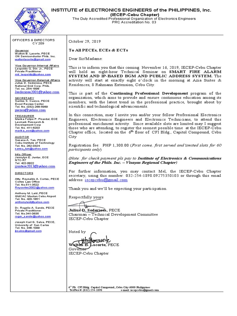 CPD Seminar Invite Letter - November 16 | PDF | Engineering