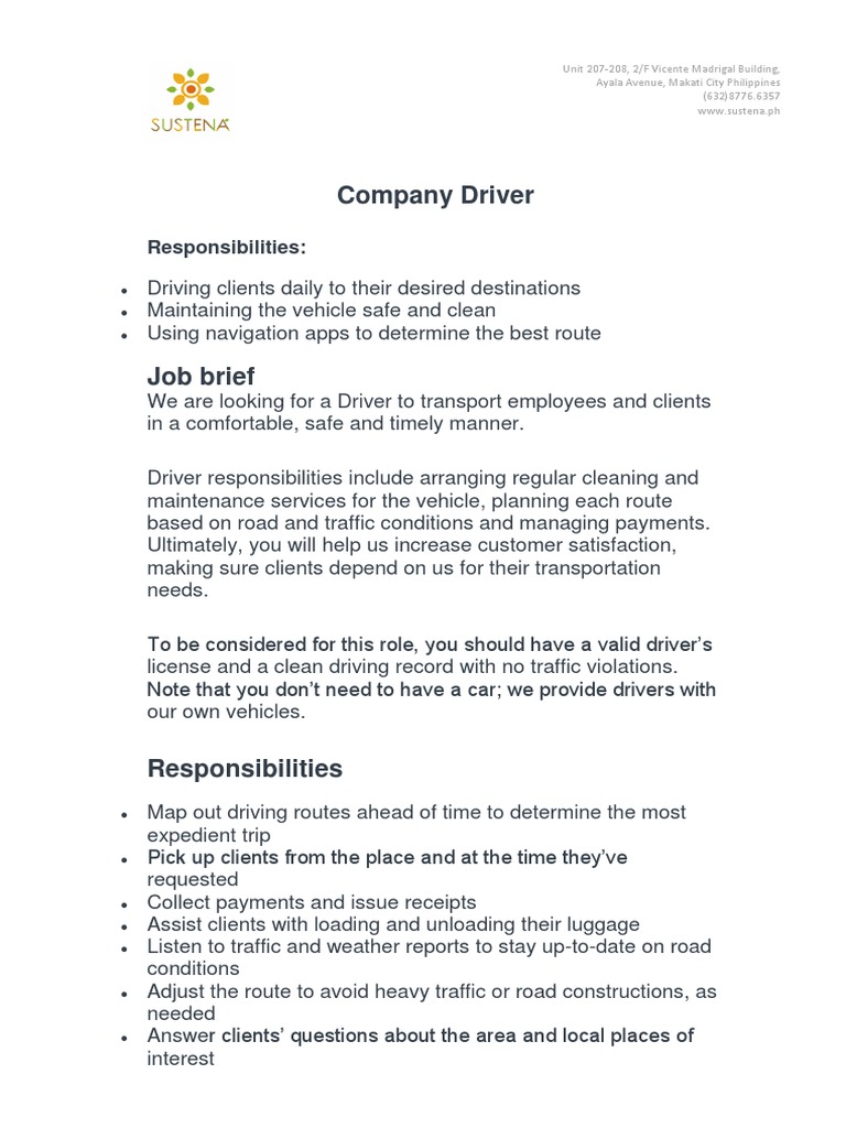 Driver Job Description 