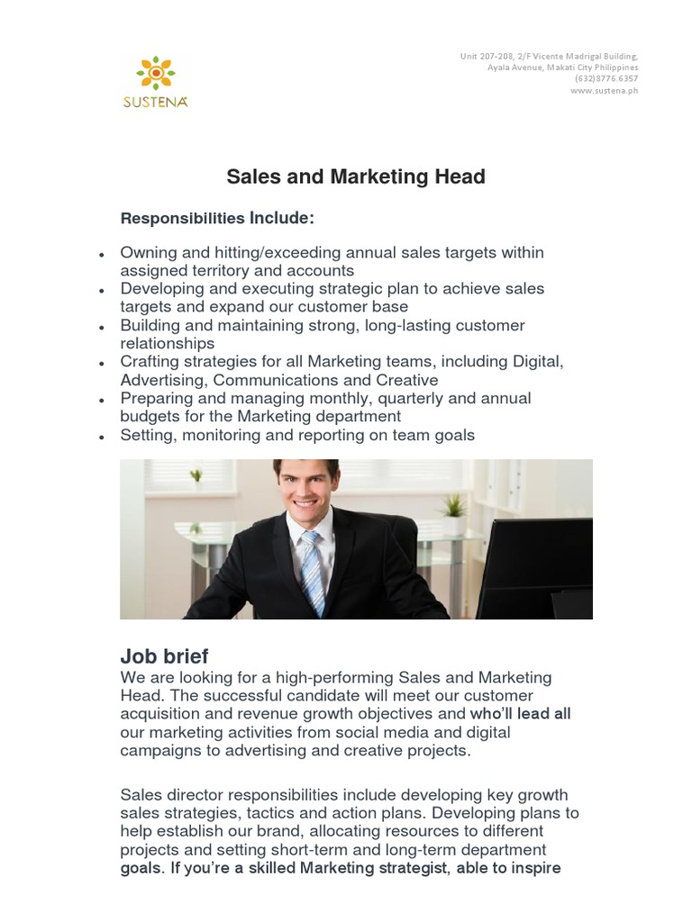 Job Description Sales and Marketing Head | PDF | Sales | Marketing