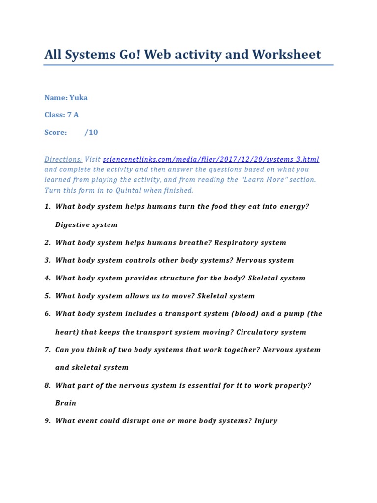 Body Systems Disruption Activity | PDF