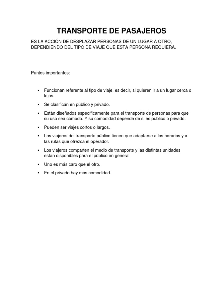 Transporte de Pasajeros | PDF