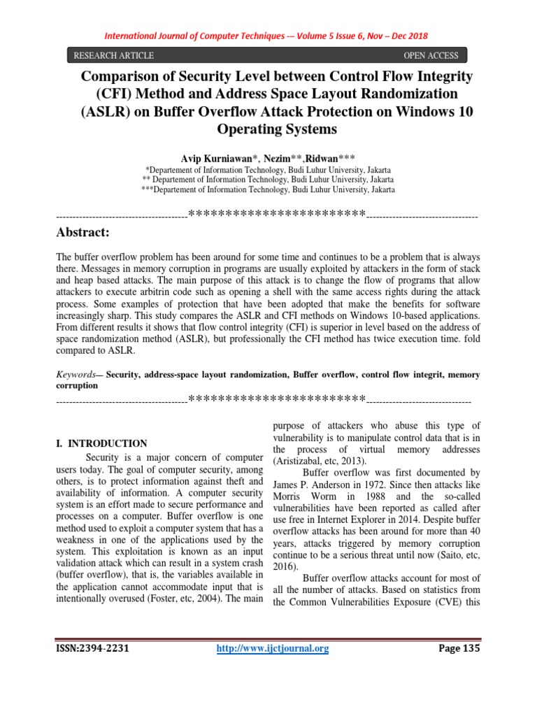 Comparison of Security Level Between Control Flow Integrity (CFI ...