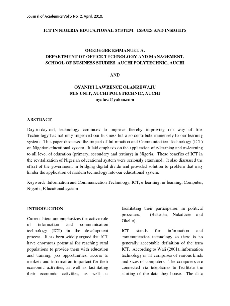 ICT's Role in Nigeria's Education System | PDF | Educational Technology ...