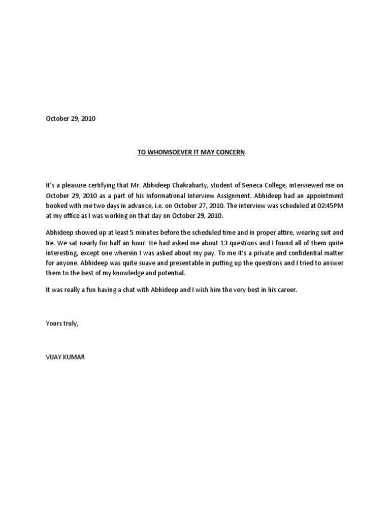 Informational Interview Certification Letter | PDF