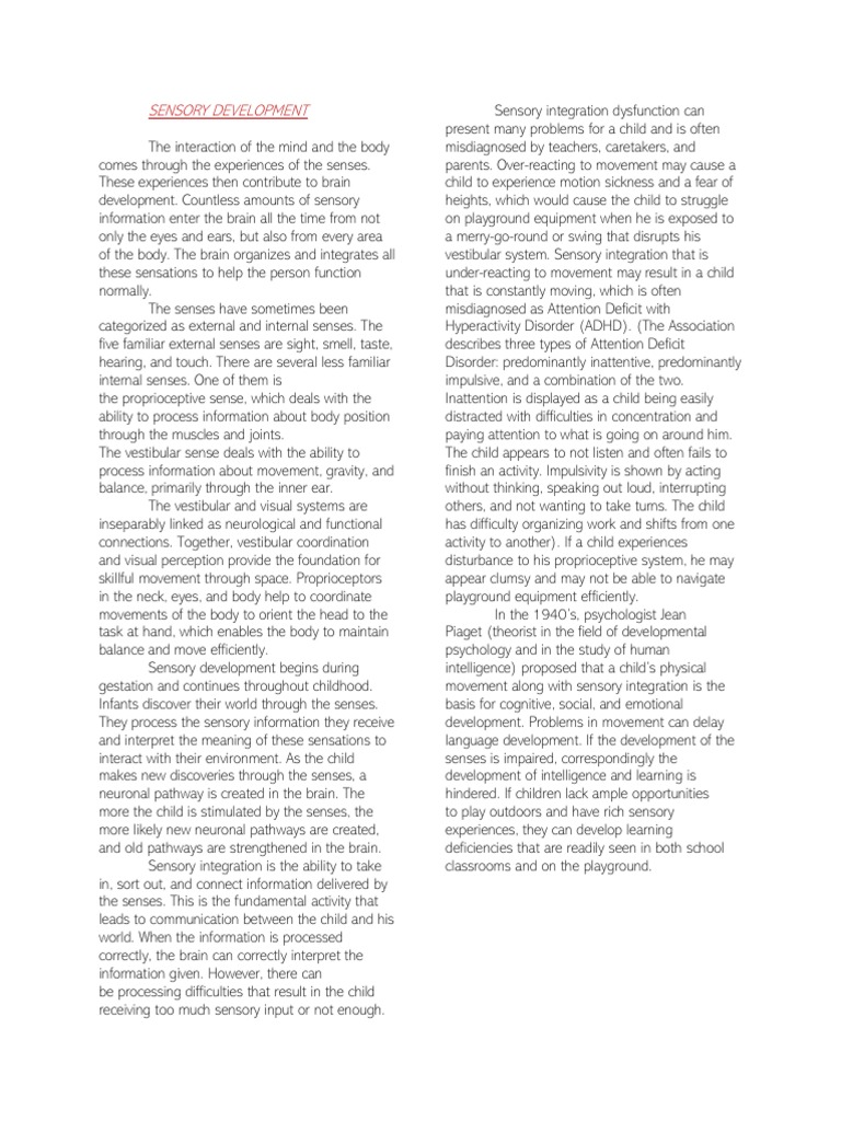 Sensory Development | PDF | Senses | Perception