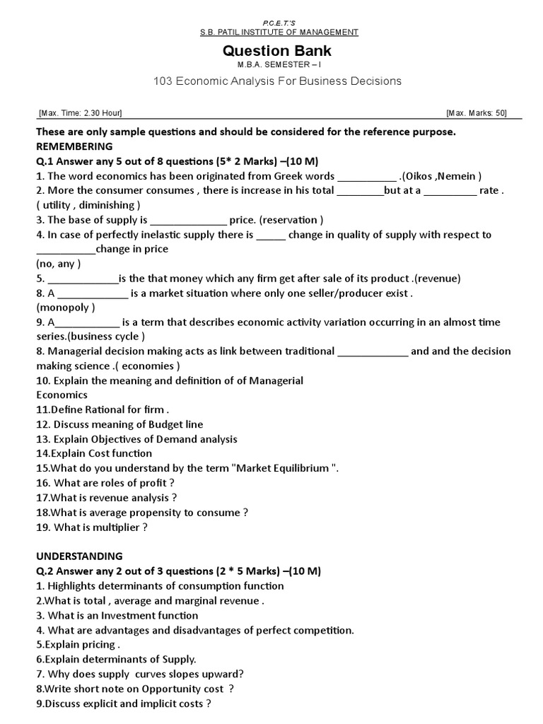 EABD Question Bank | PDF | Demand | Economics