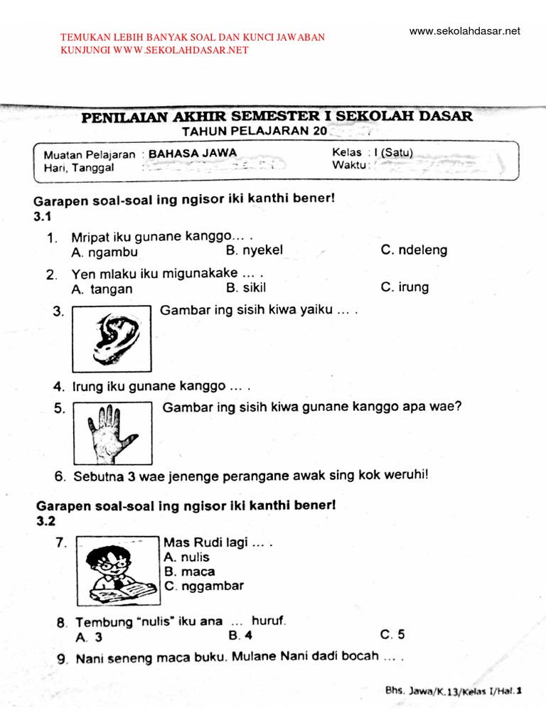 Soal Nulis Aksara Jawa Kelas 5 Sd | Sobat Guru