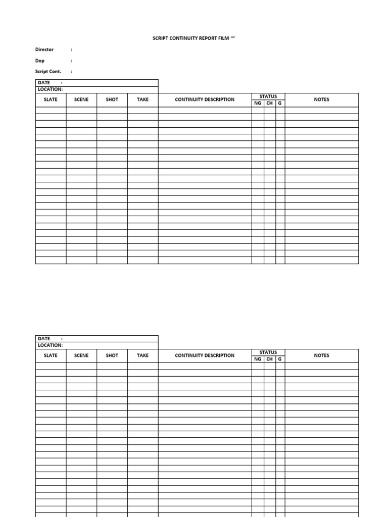 Script Continuity Report Film | PDF