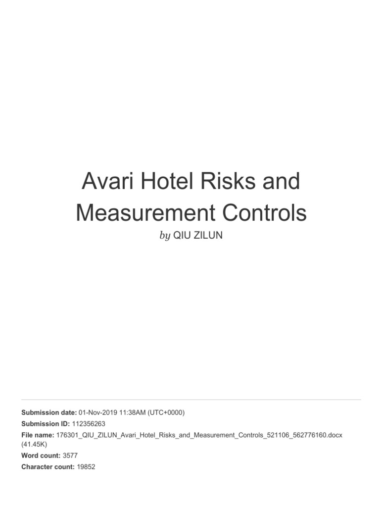 Avari Hotel Risk Management Strategies | PDF | Uncertainty | Risk