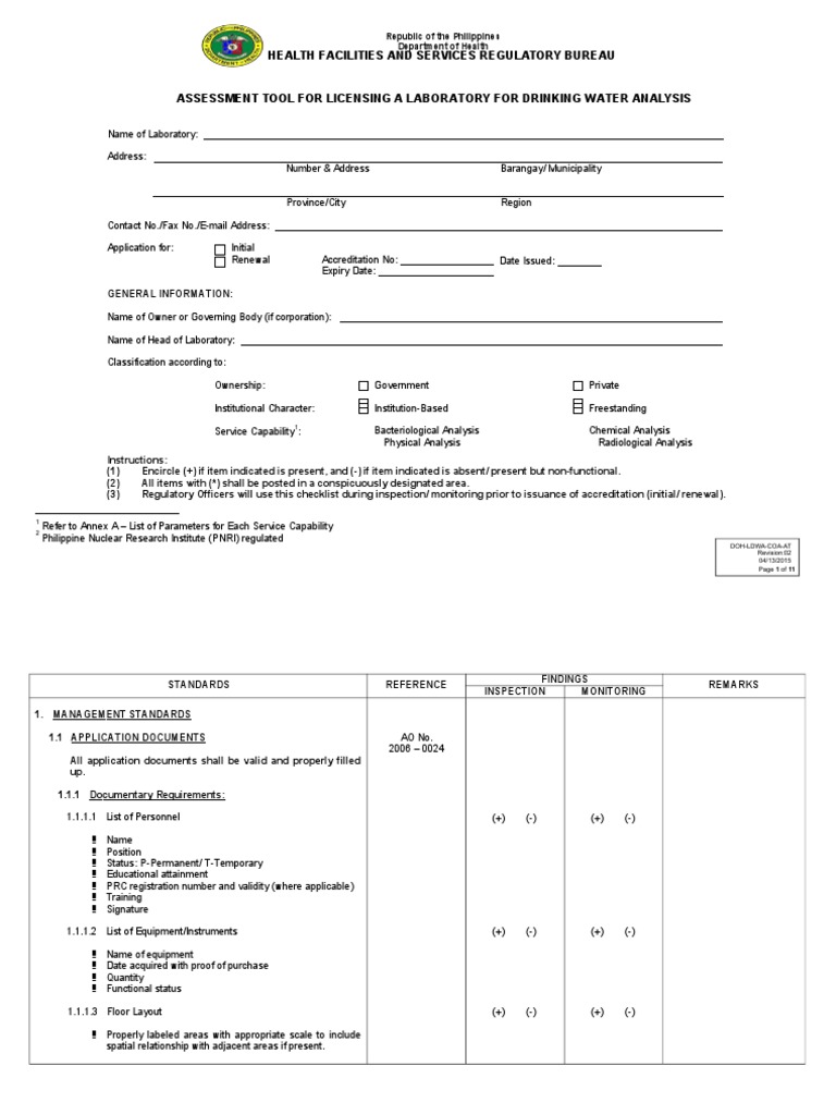 Laboratory Licensing Assessment Tool | PDF | Calibration | Chemist