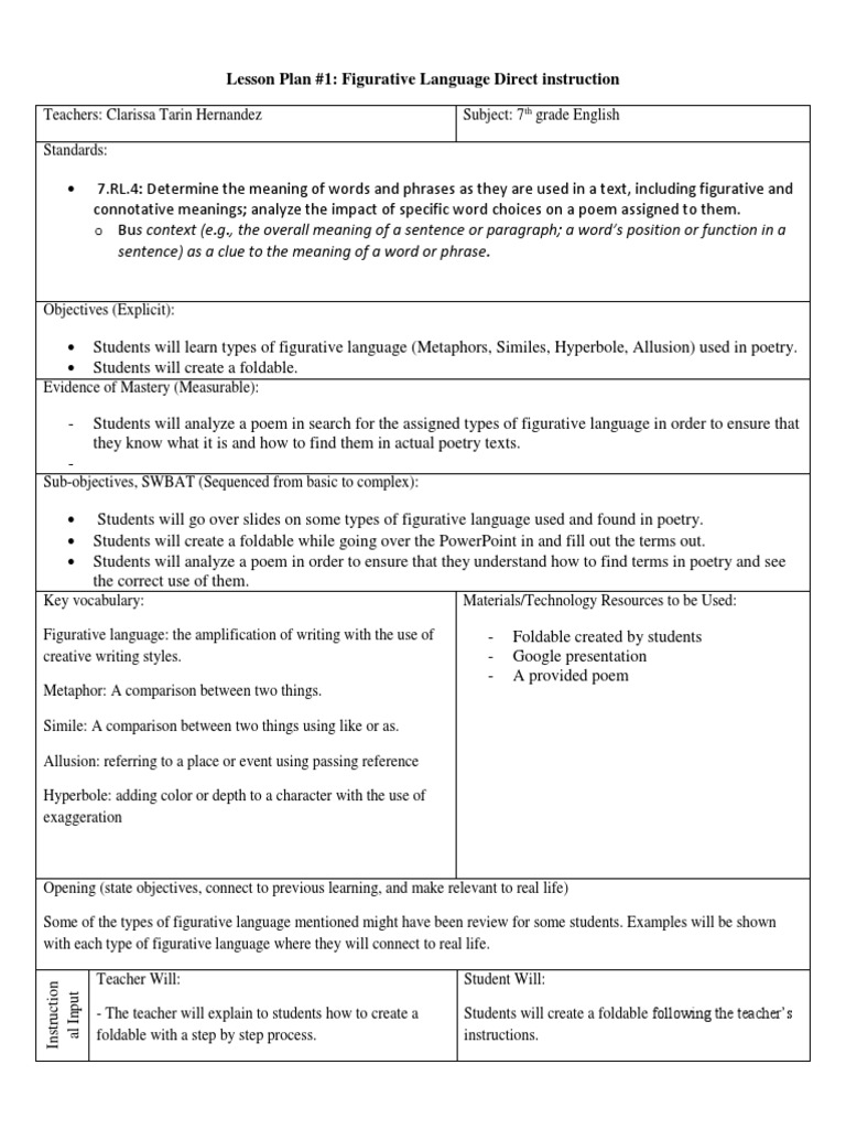 2 Lesson Plans Eng 480 4 9 19 Pdf Poetry Lesson Plan