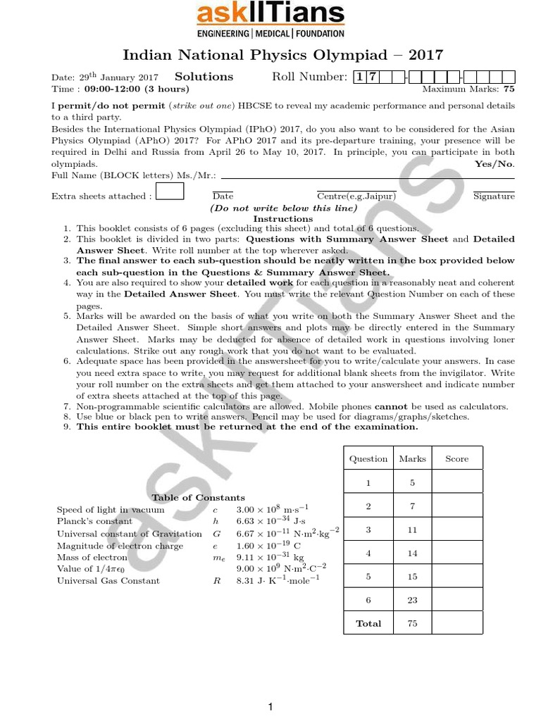 Inpho Solved Past Paper 2017... | PDF | Refractive Index | Wavelength