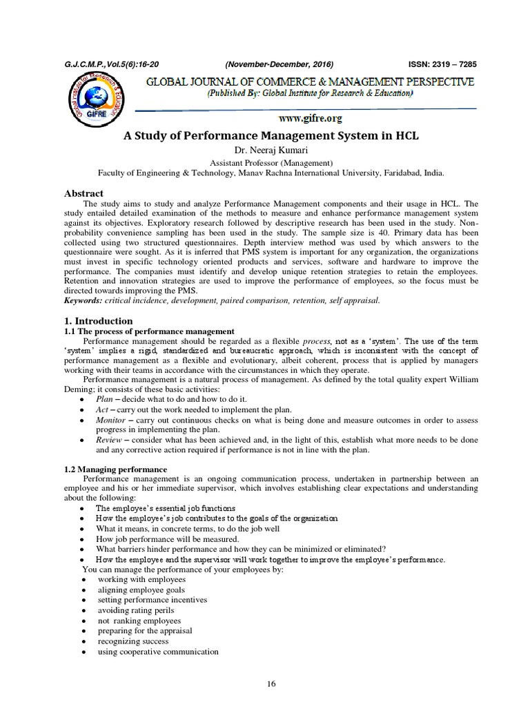 HCL Performance Management System Study | PDF | Performance Appraisal ...