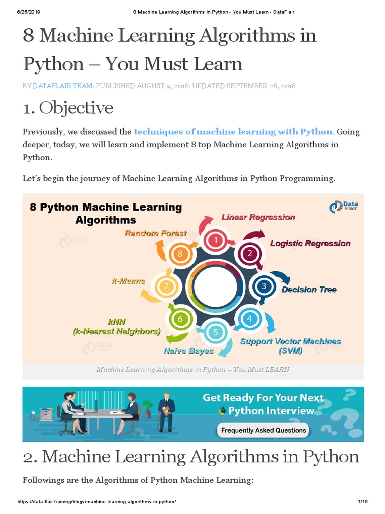 8 Machine Learning Algorithms in Python | Download Free PDF ...
