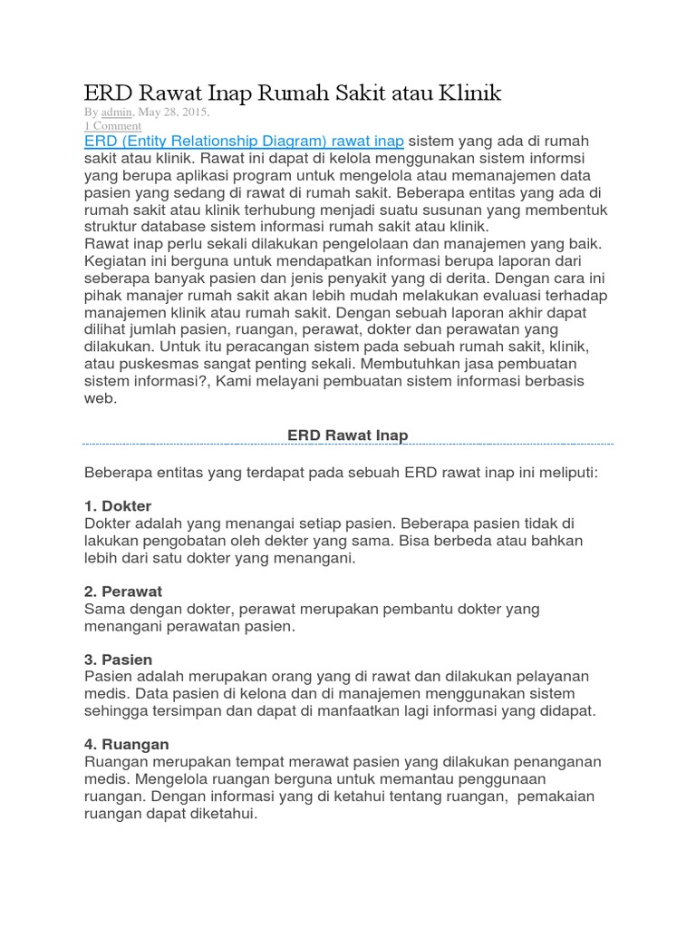 ERD Rawat Inap Rumah Sakit Atau Klinik | PDF