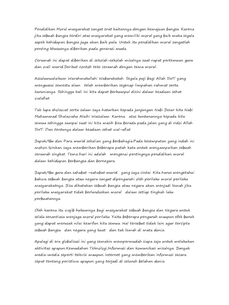 Ceramah Pendidikan Moral