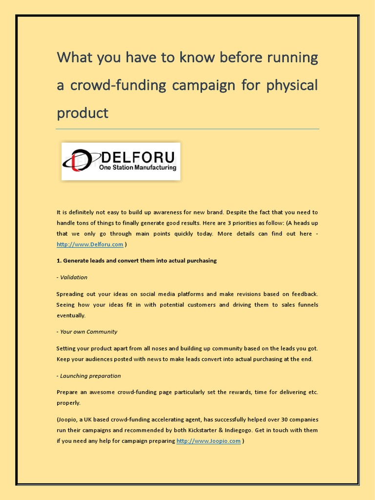 Delforu Kickstarter Manufacturing Download Free PDF Brand Business Economics